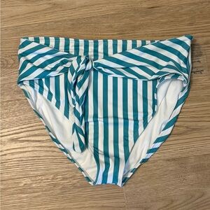 Tie Front Striped Teal and White Bikini Bottom